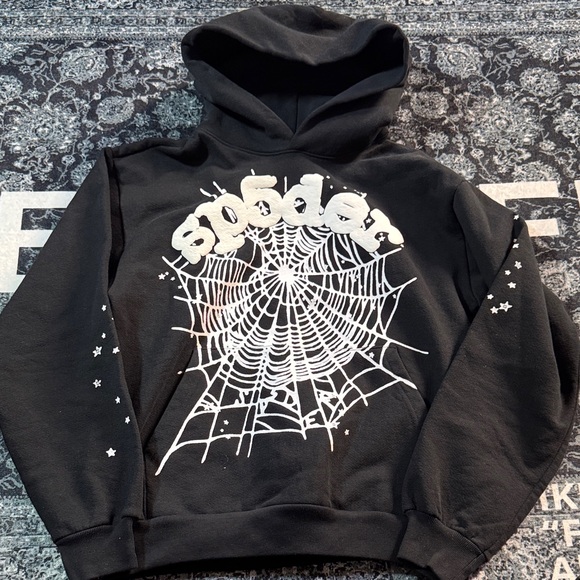 Black Hoodie with White Web Design